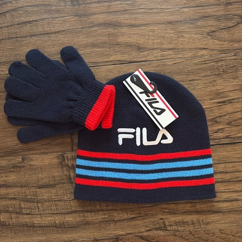 Boys FILA beanie hat and gloves set